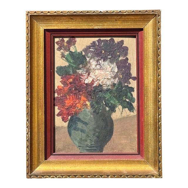 MId-20th C. Floral Still Life - Original Oil on.Canvas in Original Gilt Frame For Sale