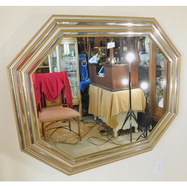 Vintage Mid Century Silver & Gold Faux Bamboo Octagonal Hanging Wall Mirror For Sale - Image 4 of 10
