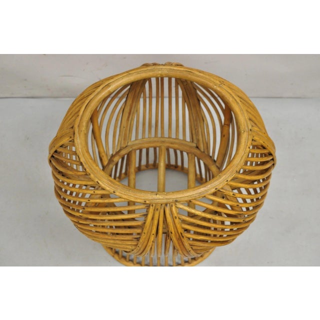 Vintage Mid Century Modern Woven Wicker Franco Albini Style Rattan Plant Stand For Sale In Philadelphia - Image 6 of 11