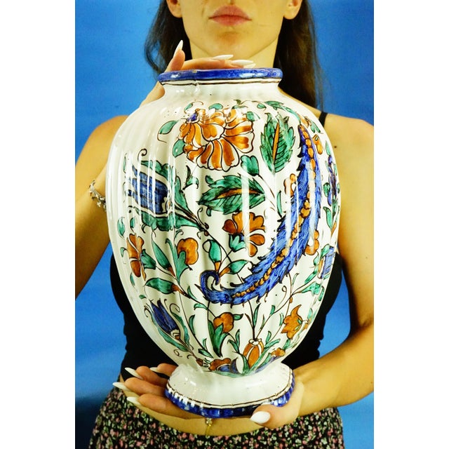 Ceramic 20th Century German Ribbed Ceramic Vase with Iznik Motifs by Icaro Rodi, 1920s For Sale - Image 7 of 18