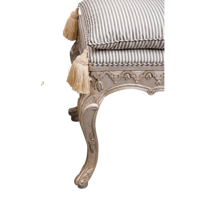 Pair of 1960s Silvered Wood Stools With Carved Floral Design For Sale - Image 4 of 7