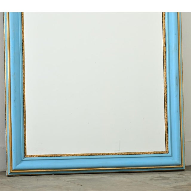 French Large French 19th Century Mirror with Recent Blue Paint For Sale - Image 3 of 8