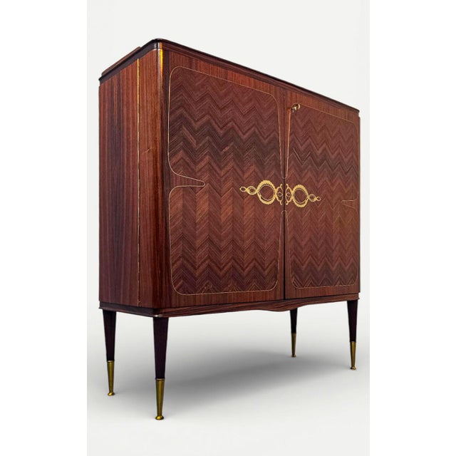 Beautiful Italian Mid-Century Cabinet Bar attributed to Paolo Buffa 1950s, the upper top is made of wood embellished with...
