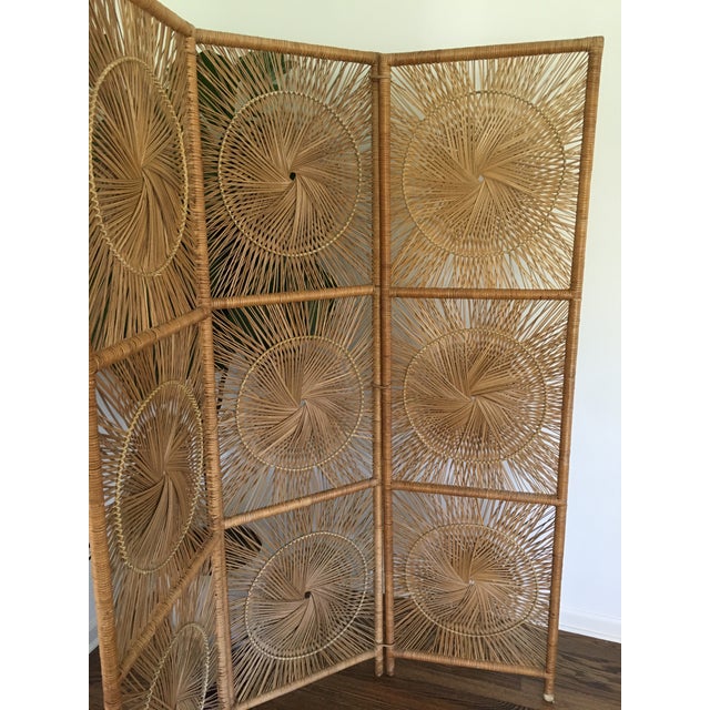 Vintage Sunburst Wicker Screen Room Divider Chairish