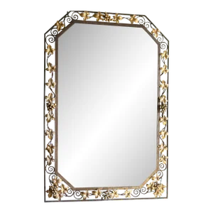 1900s Hand Forged Metal Frame Beveled Mirror From Bordeaux Winery