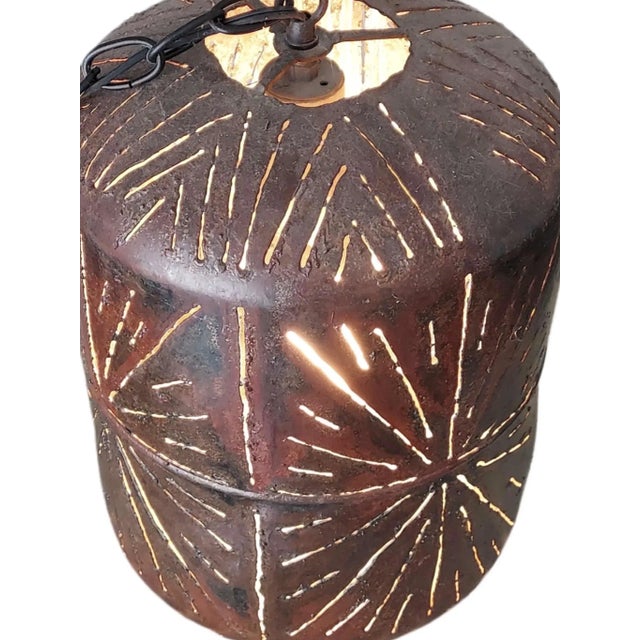 Midcentury Brutalist Pierced Metal Pendant Light For Sale - Image 9 of 9
