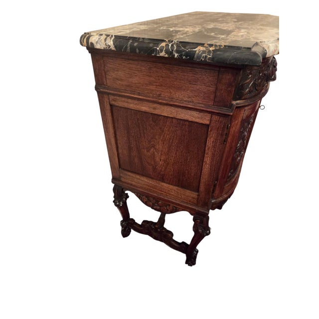 Antique Italian Renaissance Revival Walnut Marble Top Commode Sideboard Cabinet For Sale - Image 12 of 16