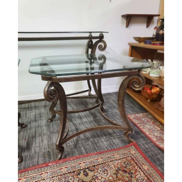 1980s Contemporary Scalloped Glass & Wrought Iron Set of Tables For Sale - Image 11 of 12