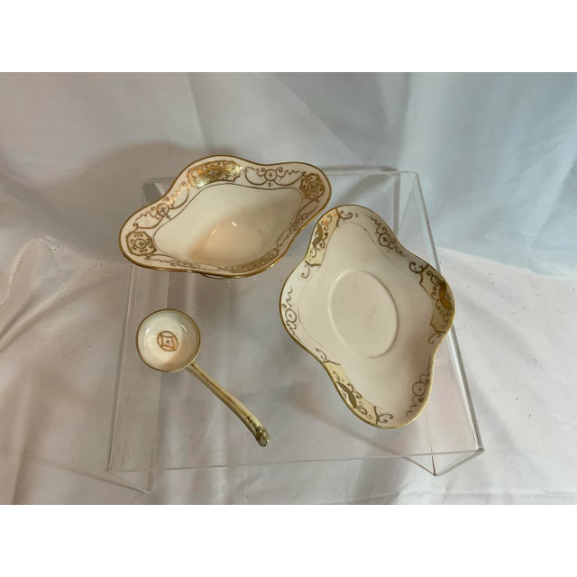 Vintage Hand Painted Nippon Moriage 3-Piece Gravy Boat Set For Sale In Dallas - Image 6 of 6