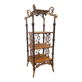 1880s Victorian Wicker Bamboo Heywood Brothers Co. ( Heywood Wakefield) Etagere Nick Nack Table For Sale