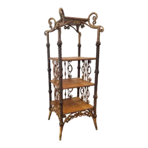 1880s Victorian Wicker Heywood Brothers Co. ( Hewood Wakefield) Etagere Nick Nack Table