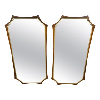 Mid-Century Modern Octagonal Walnut Wall Mirrors - A Pair For Sale
