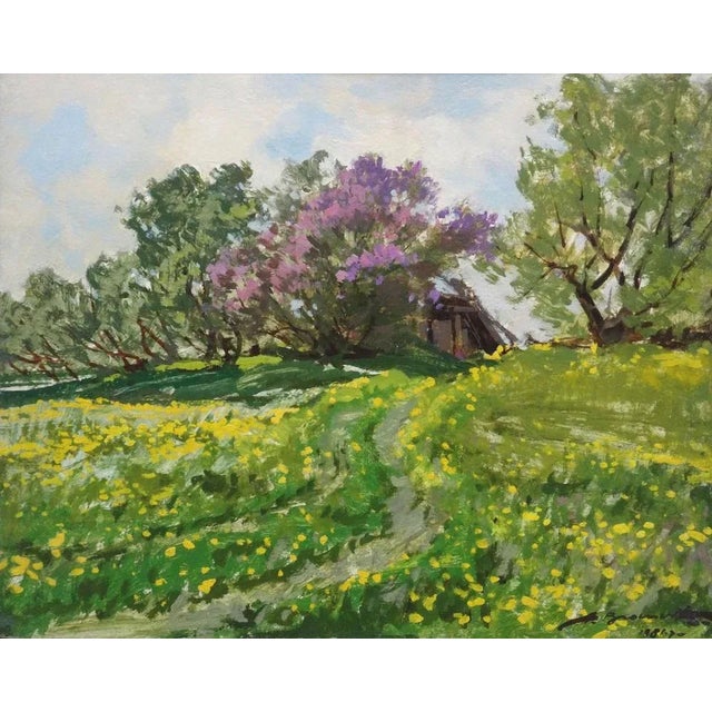 Alfejs Bromults, Dandelions Are Blooming, 1981, Oil on Cardboard For Sale - Image 6 of 6