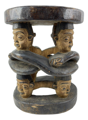 Early 20th Century Bamileke Eight Faces Wooden Stool Cameroon