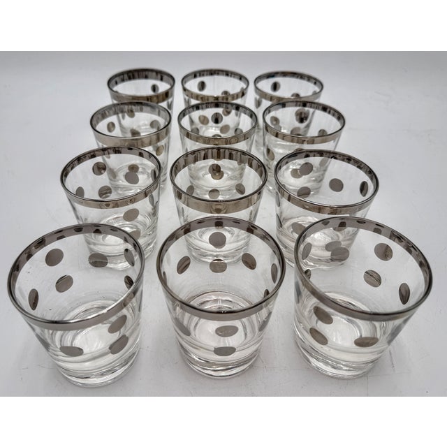 1950s 1950s 12 Hollywood Regency Silver Overlay Old Fashioned Glasses, Atomic Dot Barware For Sale - Image 5 of 12