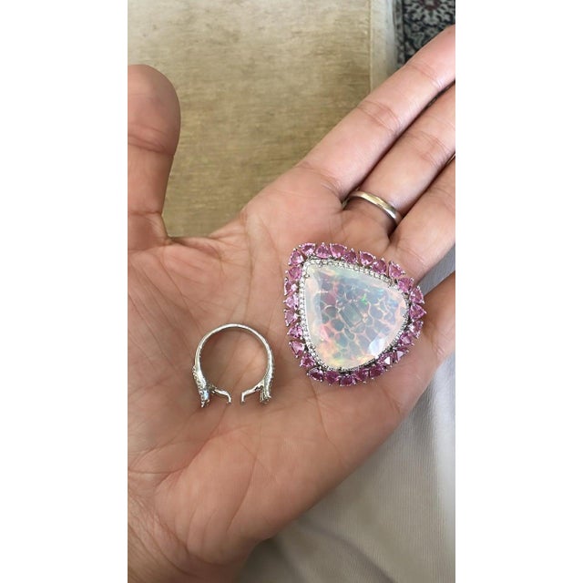 A very gorgeous and modern style, convertible Opal & Pink Sapphire Cocktail Ring / Pendant Necklace set in 18K White Gold...