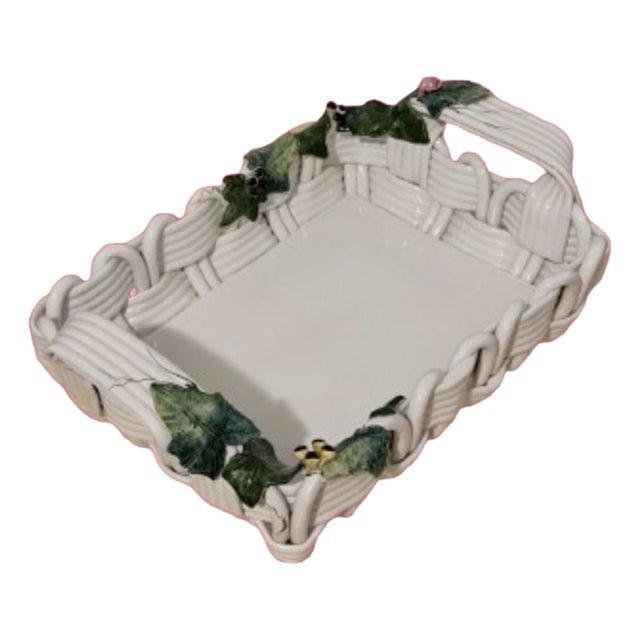 Mid 20th Century Italian Majolica Center Piece in the Form of a Large Basket Weave. For Sale