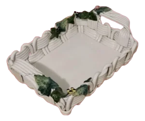 Mid 20th Century Italian Majolica Center Piece in the Form of a Large Basket Weave.