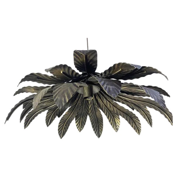 Florentine Wrought Iron Brunito and Gold Leaves Pendant by Simoeng For Sale