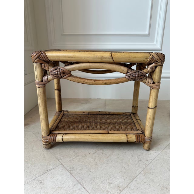 Gabriella Crespi Vintage French Rattan and Cane Small Table or Stool For Sale - Image 4 of 15