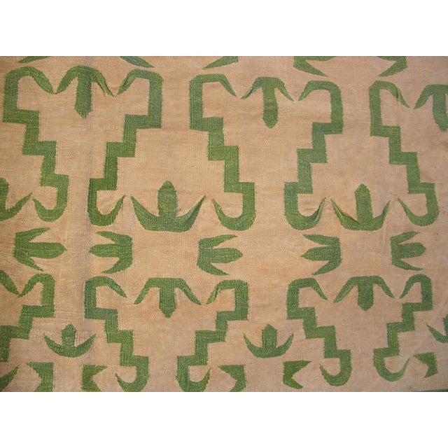 1940s Ivory Green Greek Key Antique Indian Dhurrie Rug 7' 3" X 10' 0" Knotted Wool Carpet For Sale - Image 4 of 6