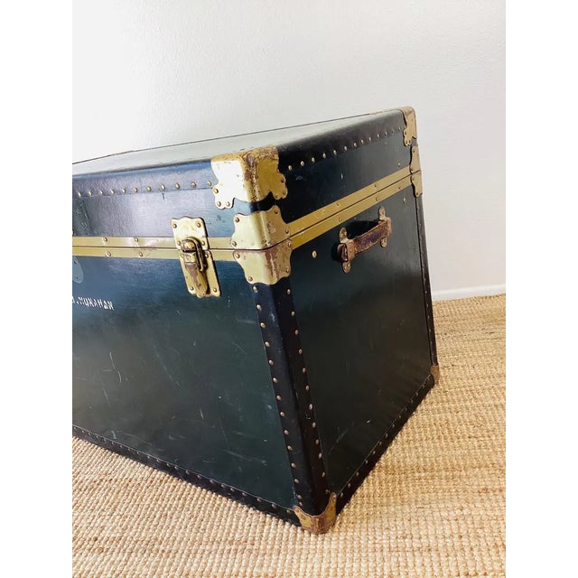 1950s Vintage 1950s Black & Brass Storage Trunk / Coffee Table For Sale - Image 5 of 10