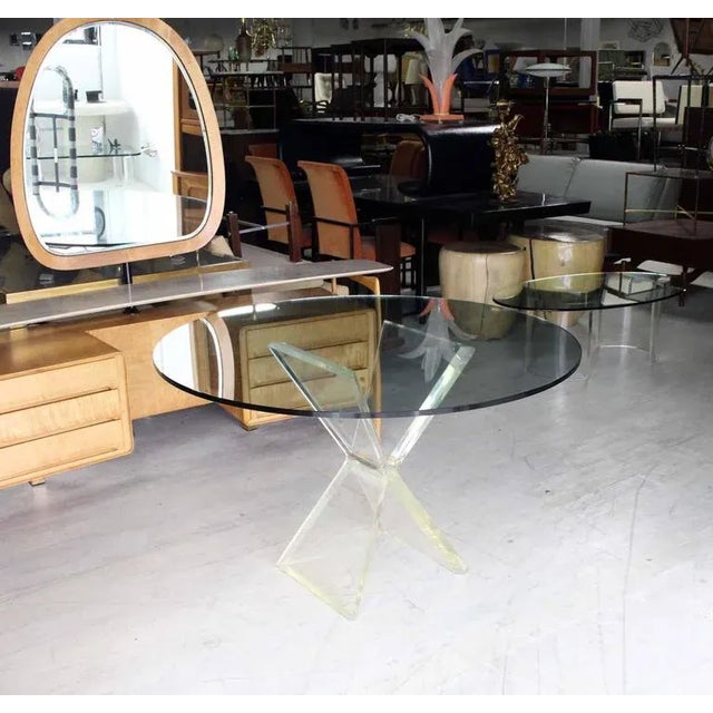 Glass Mid-Century Modern Lucite X-Base Base Gueridon Center Dining Table For Sale - Image 7 of 8