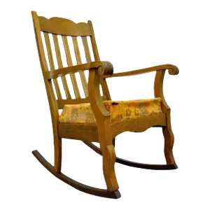 Mid 20th Century Antique Mission Arts & Crafts Carved Solid Oak Rocking Lounge Chair Rocker