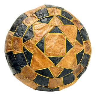 Vintage Moroccan Patchwork Leather Ottoman, 1970s For Sale