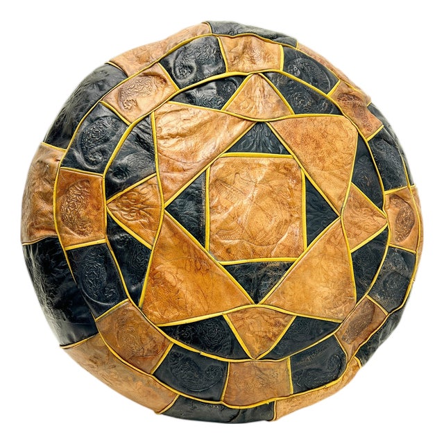 Vintage Moroccan Patchwork Leather Ottoman, 1970s For Sale