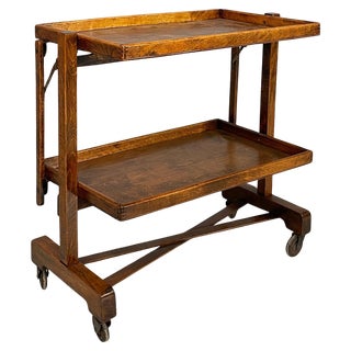 Art Deco Italian Foldable Cart with 2 Shelves in Wood, 1930s For Sale