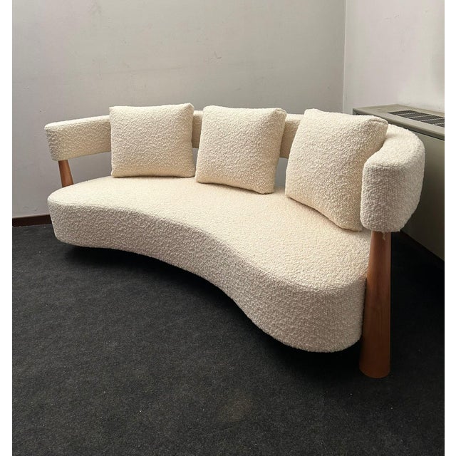 Three-Seater Sofa with Conical Legs in White Bouclé Wood, 2000s For Sale - Image 11 of 14