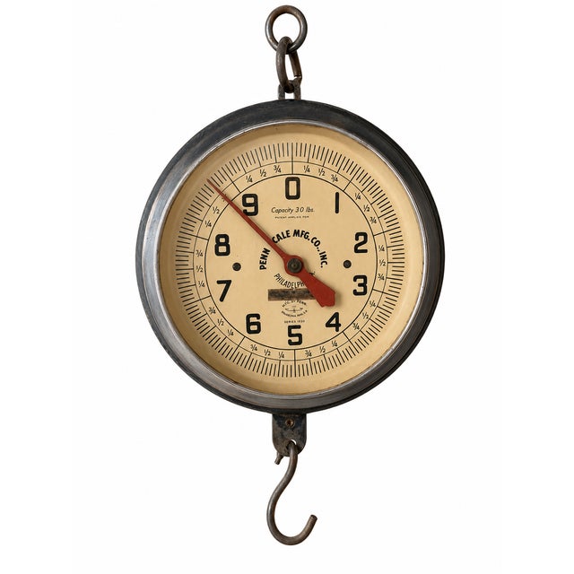 Bring authentic American industrial charm to your home with this vintage Penn Scale Mfg. Co. 30-pound hanging market...