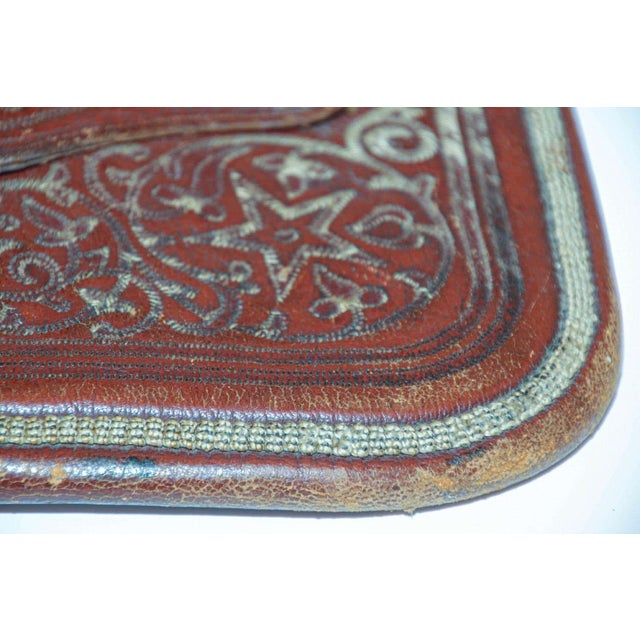 Animal Skin Antique Hand Tooled Leather Moroccan Bag Wall Decor For Sale - Image 7 of 16