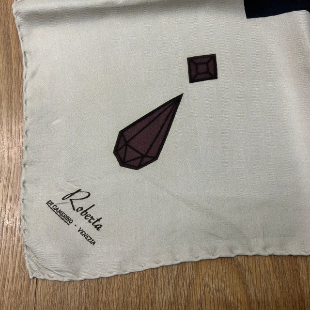 Textile 1970s Iconic White Blue and Brown Silk Italian Scarf by Roberta Di Camerino For Sale - Image 7 of 8