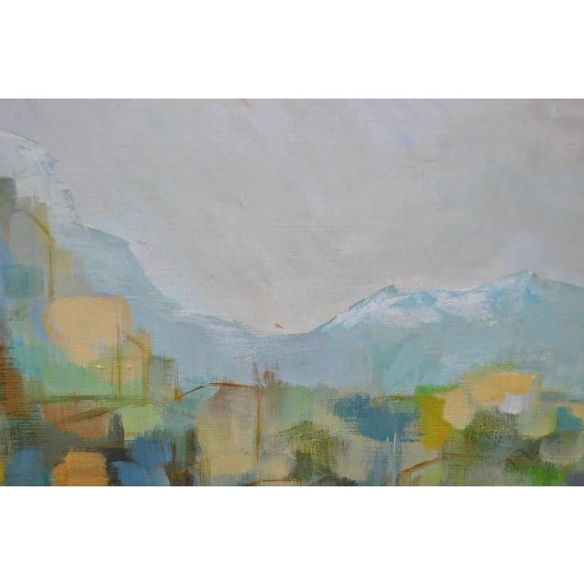 Textile 1950s Bradford Burton Mid-Century Modern Abstract Landscape Oil Painting For Sale - Image 7 of 8