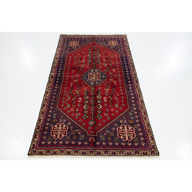 Exquisite Vintage Persian Red Shiraz Hand-Knotted Wool Rug Featuring Timeless Medallion Design For Sale - Image 10 of 10