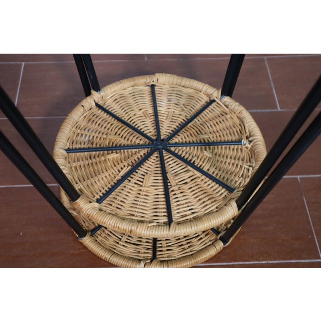 Wood Vintage Mid Century Wicker Iron Bar Stool Pair Set of 2 Arthur Umanoff Raymor Style Retro Atomic 50's 60's For Sale - Image 7 of 7