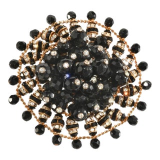 Vintage Large Hattie Carnegie Black Beads Brooch For Sale