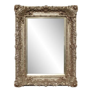 Large 51" Tall Vintage French Baroque Silver Ornate Wall Mantle Mirror For Sale