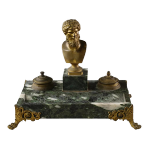 Antique Gilt Bronze Roman Bronze Bust of Lucius Verus on Marble Inkwell