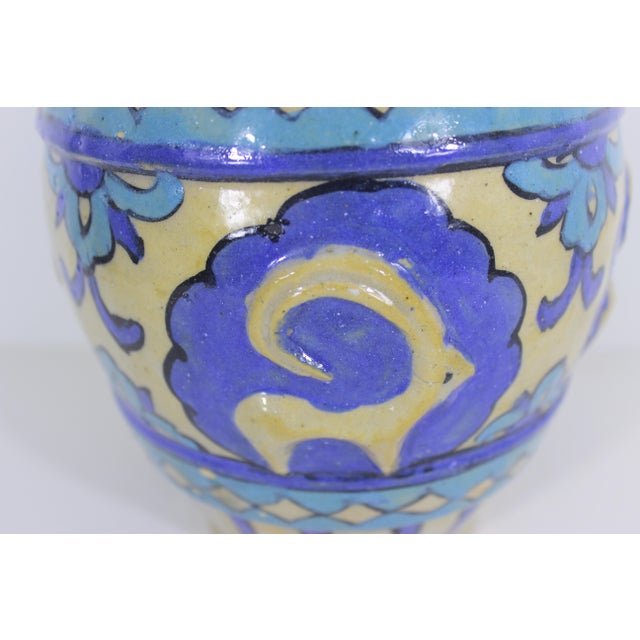 Turquoise Vintage Primitive Clay Vase With Raised Ram Motif Blue and Turquoise For Sale - Image 8 of 11