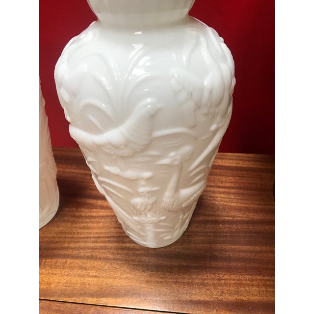 Vintage Tropical Bird Pressed Milk Glass Vases A Pair Chairish