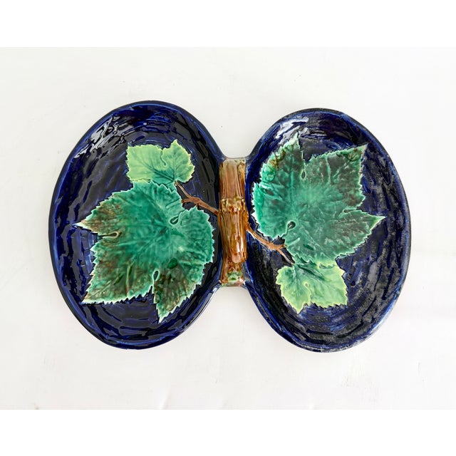 Blue Antique 19th C George Jones & Sons English Majolica Divided Serving Dish For Sale - Image 8 of 8