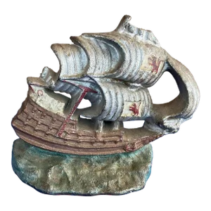 Antique Cast Iron Sailing Ship Doorstop Galleon