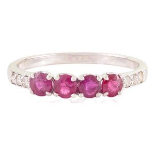 14k Gold Modern Natural Ruby & Diamond Half Eternity Band Ring Size 6.5 For Sale