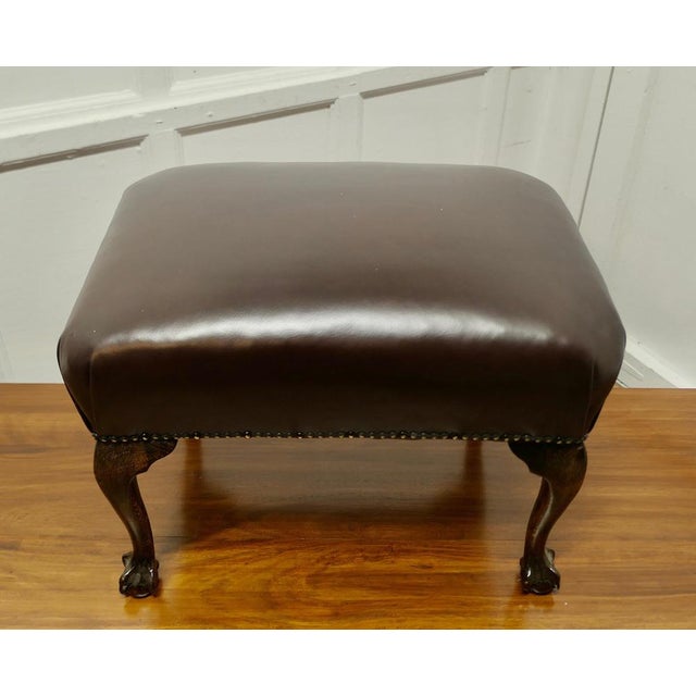 Chunky Oak Cabriole Leg Leather Library Stool This is a good Sturdy Stool it has strong cabriole legs The stool is...