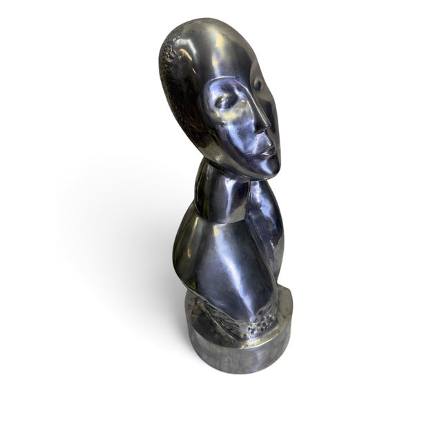 Figurative Mid-Century Modernist Brancusi-Style Freeform Polished Metal Figural Bust For Sale - Image 3 of 7