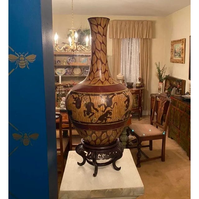 Late 20th Century Large and Unique Cloisonné Monkey Vase For Sale - Image 11 of 13