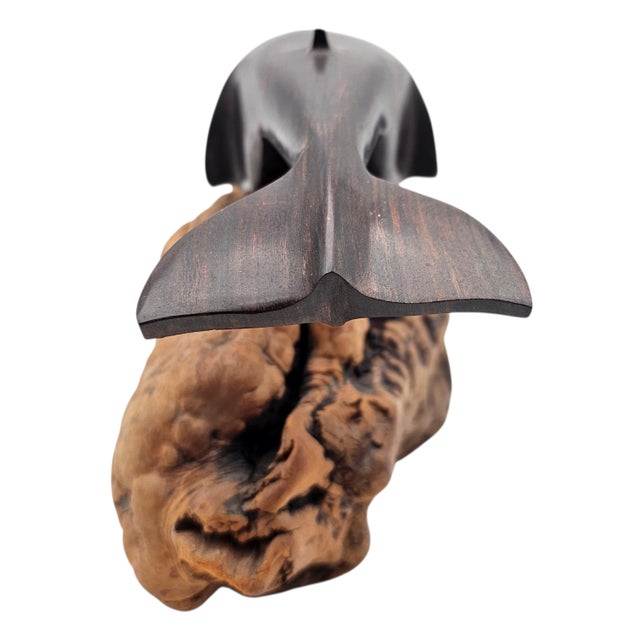 Hand-Carved Ironwood Whale Sculpture on Natural Burl Base, 9.5" For Sale - Image 10 of 11